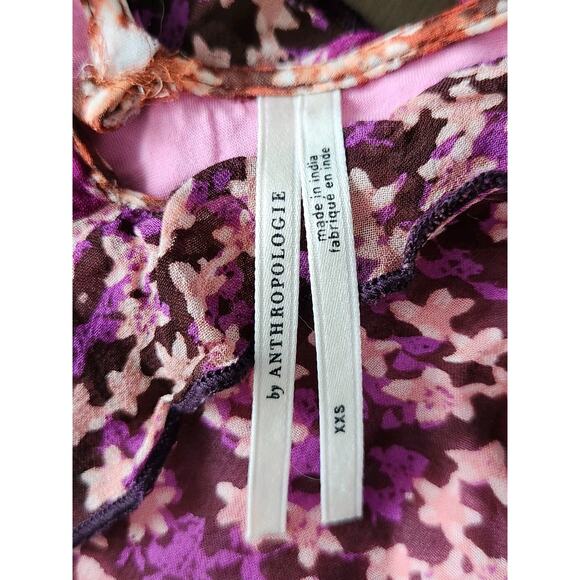 Anthropologie Floral Patchwork Mini Dress Ruffles Flutter Sleeve Multi Size XXS - Picture 5 of 10